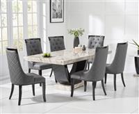 Raphael 170cm Cream and Black Pedestal Marble Dining Table With 4 Cream Francesca Chairs