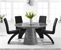 Ravello 130cm Round Grey Marble Dining Table with 4 Black Aldo Chairs
