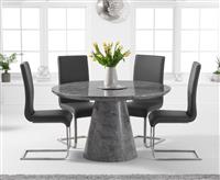 Ravello 130cm Round Grey Marble Dining Table with 6 White Austin Chairs