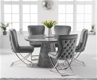 Ravello 130cm Round Grey Marble Dining Table with 4 Grey Lorenzo Chairs