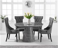 Ravello 130cm Round Grey Marble Dining Table with 4 Cream Sophia Chairs