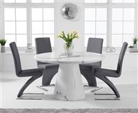 Ravello 130cm Round White Marble Dining Table with 4 Grey Aldo Chairs