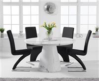 Ravello 130cm Round White Marble Dining Table with 4 Black Aldo Chairs