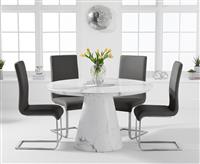 Ravello 130cm Round White Marble Dining Table with 6 White Austin Chairs