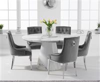 Ravello 130cm Round White Marble Dining Table with 6 Grey Sienna Chairs