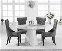 Ravello 130cm Round White Marble Dining Table with 4 Chairs