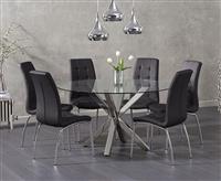 Rodin Round Glass Dining Table with 4 White Enzo Chairs