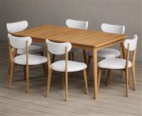 Extending Ruben 150cm Retro Oak Dining Table with 8 White Nordic Chairs