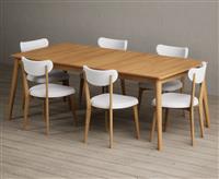 Extending Ruben 200cm Retro Oak Dining Table with 6 Grey Nordic Chairs