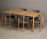 Extending Ruben 200cm Retro Oak Dining Table with 8 White Nordic Chairs