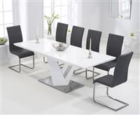 Extending Santino 160cm White High Gloss Dining Table with 6 White Austin Chairs