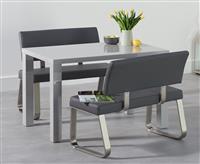 Seattle 120cm Light Grey High Gloss Dining Table with 2 Grey Benches