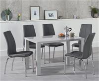 Seattle 120cm Light Grey High Gloss Dining Table with 6 Black Marco Chairs