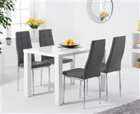 Seattle 120cm White High Gloss Dining Table with 6 Grey Angelo Chairs