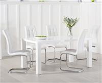 Seattle 160cm White High Gloss Dining Table with 8 White Vigo Chairs