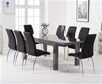 Extending Seattle 160cm Dark Grey High Gloss Dining Table with 8 Cream Enzo Chairs