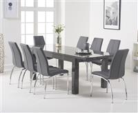 Extending Seattle 160cm Dark Grey High Gloss Dining Table with 6 Black Marco Chairs