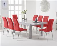 Extending Seattle 160cm Light Grey High Gloss Dining Table with 10 Red Enzo Chairs