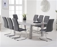 Extending Seattle 160cm Light Grey High Gloss Dining Table with 8 White Vigo Chairs