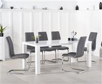 Seattle 200cm White High Gloss Dining Table with 10 Grey Gianni Chairs