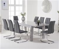 Extending Seattle 160cm Light Grey High Gloss Dining Table with 10 Grey Gianni Chairs