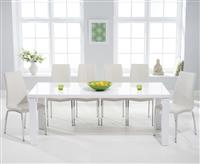 Seattle 200cm White High Gloss Dining Table with 10 White Marco Chairs