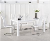 Seattle 200cm White High Gloss Dining Table with 6 White Vigo Chairs