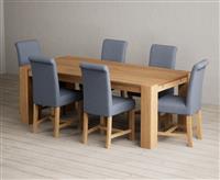 Sheringham 200cm Solid Oak Dining Table with 6 Blue Scroll Back Chairs