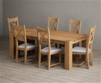 Sheringham 200cm Solid Oak Dining Table with 8 Light Grey Natural Solid Oak Chairs