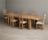 Sheringham 200cm Solid Oak Dining Table with Sheringham Oak Extensions (Pair) with 10 Cream Natural Solid Oak Chairs