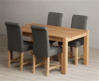 Thetford 150cm Oak Dining Table with 6 Blue Scroll Back Chairs