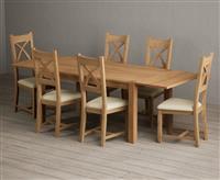 Thetford 150cm Oak Dining Table with Thetford 45cm Oak Extensions with 6 Brown Natural Solid Oak Chairs