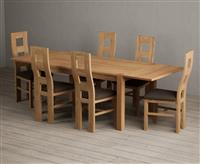 Thetford 150cm Oak Dining Table with Thetford 45cm Oak Extensions with 6 Grey Natural Solid Oak Chairs