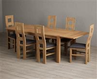 Thetford 150cm Oak Dining Table with Thetford 45cm Oak Extensions with 8 Blue Natural Chairs