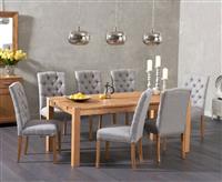 Thetford 150cm Oak Dining Table with Thetford 45cm Oak Extensions with 6 Grey Isabella Chairs