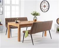 Thetford 150cm Oak Dining Table with Thetford 45cm Oak Extensions with 2 Brown Benches