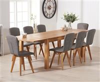 Thetford 150cm Oak Dining Table with Thetford 45cm Oak Extensions with 8 Grey Ruben Chairs