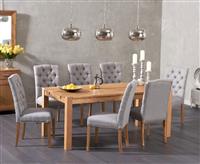 Thetford 150cm Oak Dining Table with 6 Grey Isabella Chairs