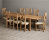 Thetford 180cm Oak Dining Table with Thetford 45cm Oak Extensions with 6 Cream Natural Solid Oak Chairs