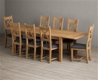 Thetford 180cm Oak Dining Table with Thetford 45cm Oak Extensions with 6 Light Grey Natural Solid Oak Chairs
