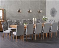 Thetford 180cm Oak Dining Table with 6 Grey Isabella Chairs with Thetford 45cm Oak Extensions