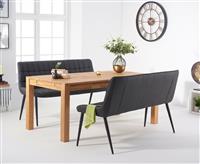 Thetford 180cm Oak Dining Table with Thetford 45cm Oak Extensions with 2 Grey Benches