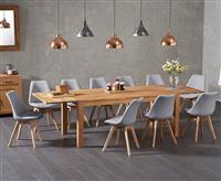 Thetford 180cm Oak Dining Table with 10 Dark Grey Orson Chairs with Thetford 45cm Oak Extensions