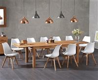 Thetford 180cm Oak Dining Table with 10 White Orson Chairs with Thetford 45cm Oak Extensions