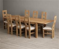 Thetford 180cm Oak Dining Table with Thetford 45cm Oak Extensions with 6 Blue Natural Chairs