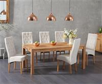 Thetford 180cm Oak Dining Table with 6 Grey Maya Chairs