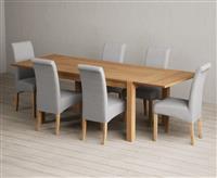 Thetford 150cm Oak Dining Table with Thetford 45cm Oak Extensions with 10 Grey Scroll Back Chairs