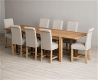 Thetford 180cm Oak Dining Table with Thetford 45cm Oak Extensions with 6 Blue Scroll Back Chairs