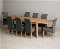 Thetford 180cm Oak Dining Table with Thetford 45cm Oak Extensions with 6 Grey Scroll Back Chairs