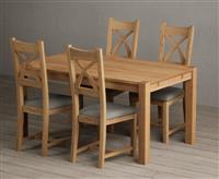 Thetford 150cm Oak Dining Table with 6 Grey Natural Solid Oak Chairs